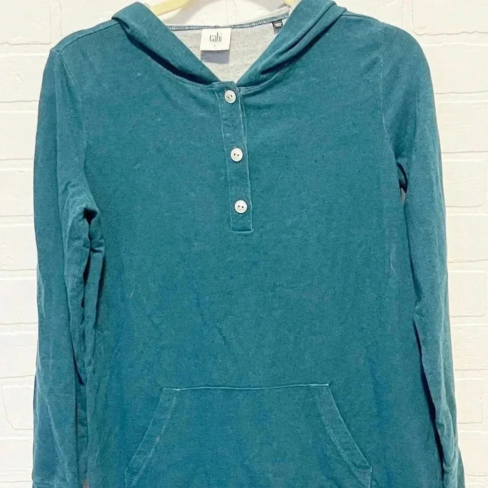 Cabi Womens Stretch Long Sleeve Pullover No Sweat Hoodie Teal Green Small - Picture 4 of 8